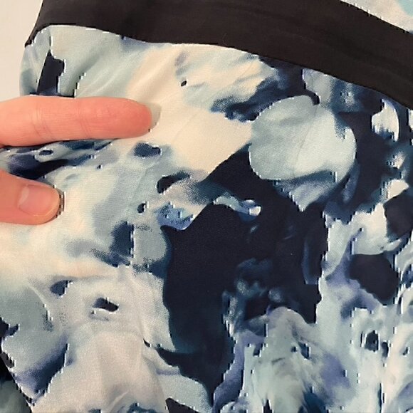 PARKER Nika Keyhole Dress Blue Floral Black Trim Sleeveless SILK Mini Fit Flare - Picture 10 of 12